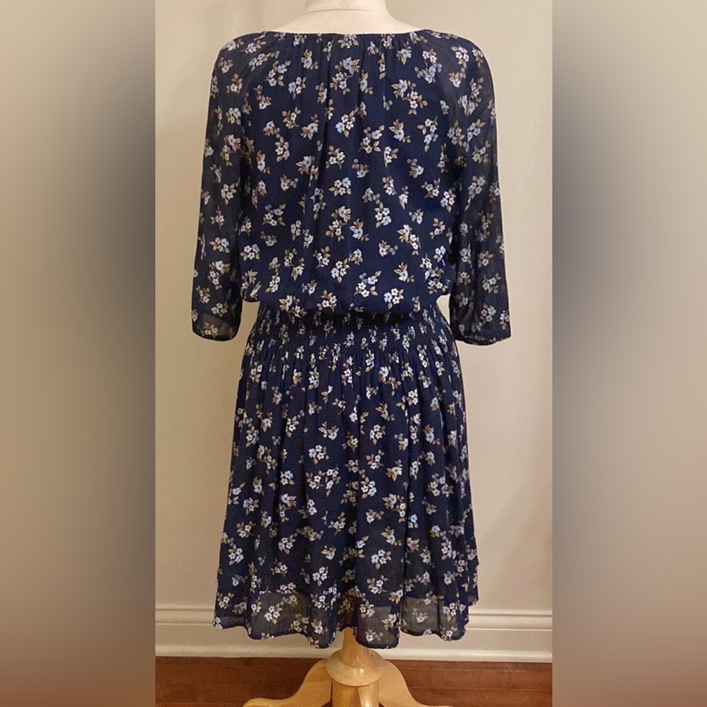 J. Jill Navy Blue Ditsy Floral SZ S Cottagecore Romantic Boho Chic Peasant Dress - Picture 10 of 13
